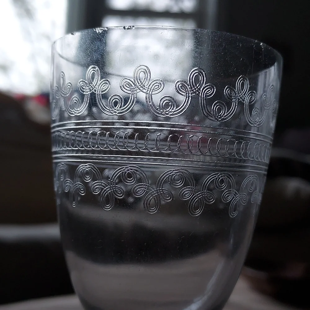 Crystal wine glasses etched scroll art deco art nouveau mcm retro - Picture 4 of 14